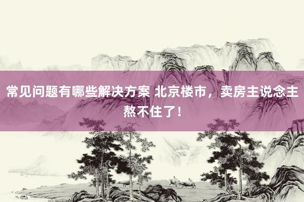 常见问题有哪些解决方案 北京楼市，卖房主说念主熬不住了！