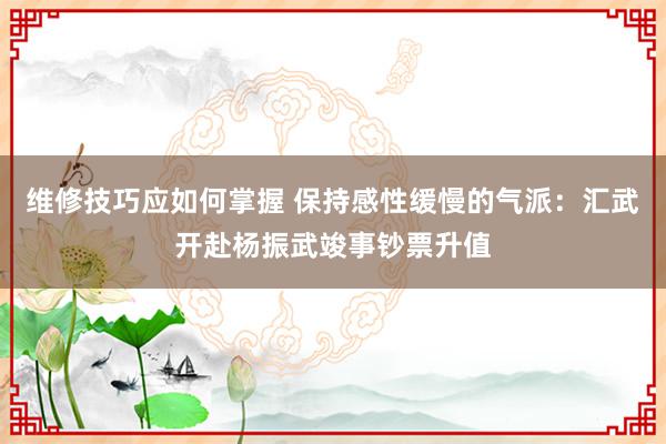 维修技巧应如何掌握 保持感性缓慢的气派：汇武开赴杨振武竣事钞票升值