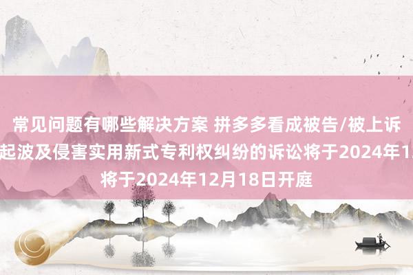 常见问题有哪些解决方案 拼多多看成被告/被上诉东说念主的2起波及侵害实用新式专利权纠纷的诉讼将于2024年12月18日开庭