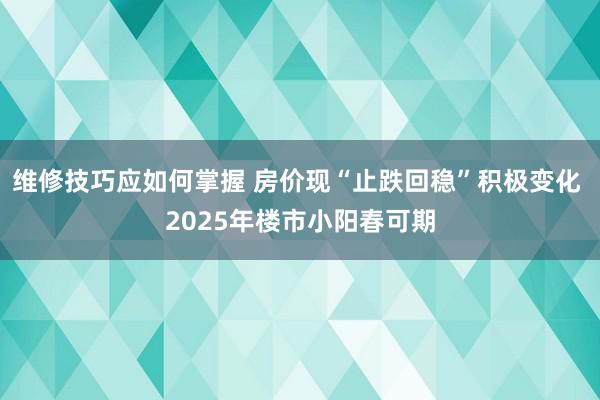 维修技巧应如何掌握 房价现“止跌回稳”积极变化 2025年楼市小阳春可期