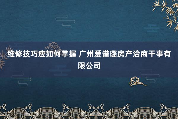 维修技巧应如何掌握 广州爱谱璐房产洽商干事有限公司