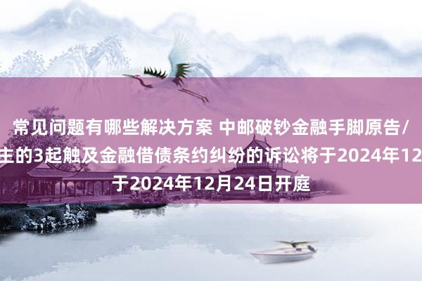 常见问题有哪些解决方案 中邮破钞金融手脚原告/上诉东说念主的3起触及金融借债条约纠纷的诉讼将于2024年12月24日开庭