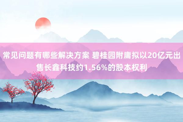 常见问题有哪些解决方案 碧桂园附庸拟以20亿元出售长鑫科技约1.56%的股本权利