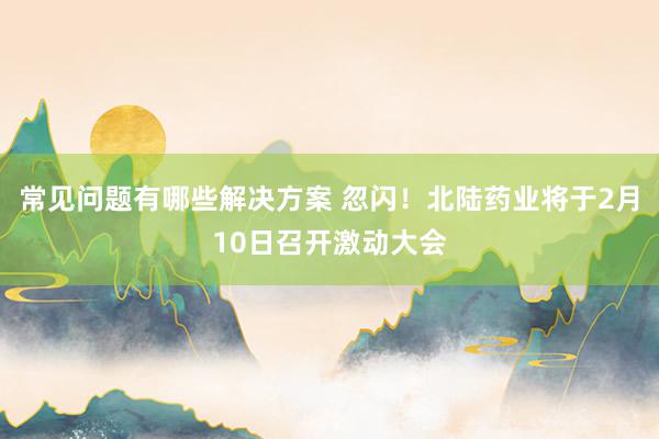 常见问题有哪些解决方案 忽闪！北陆药业将于2月10日召开激动大会