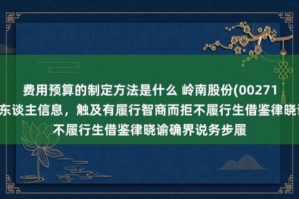 费用预算的制定方法是什么 岭南股份(002717)新增1条失信东谈主信息，触及有履行智商而拒不履行生借鉴律晓谕确界说务步履