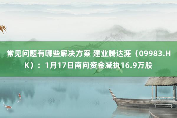 常见问题有哪些解决方案 建业腾达涯（09983.HK）：1月17日南向资金减执16.9万股