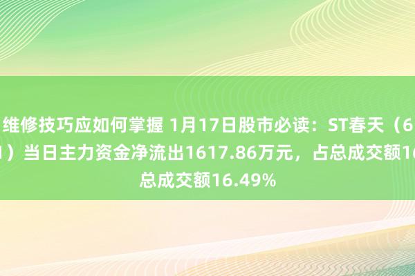 维修技巧应如何掌握 1月17日股市必读：ST春天（600381）当日主力资金净流出1617.86万元，占总成交额16.49%