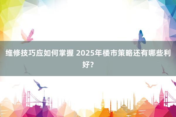 维修技巧应如何掌握 2025年楼市策略还有哪些利好？