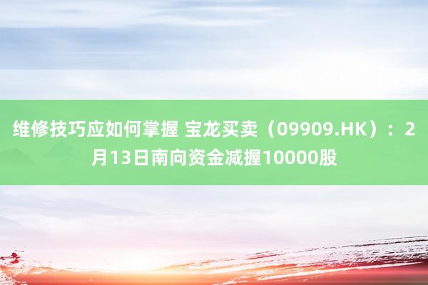 维修技巧应如何掌握 宝龙买卖（09909.HK）：2月13日南向资金减握10000股