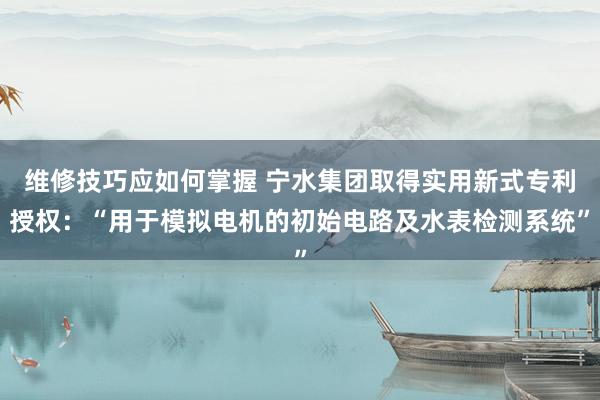 维修技巧应如何掌握 宁水集团取得实用新式专利授权：“用于模拟电机的初始电路及水表检测系统”