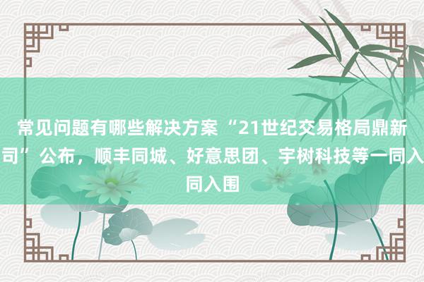 常见问题有哪些解决方案 “21世纪交易格局鼎新公司” 公布，顺丰同城、好意思团、宇树科技等一同入围