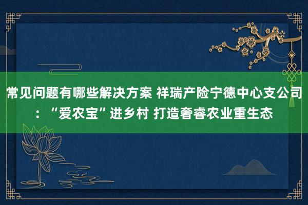 常见问题有哪些解决方案 祥瑞产险宁德中心支公司：“爱农宝”进乡村 打造奢睿农业重生态