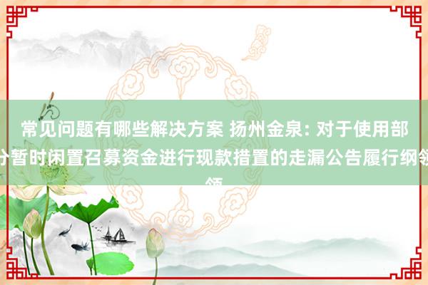 常见问题有哪些解决方案 扬州金泉: 对于使用部分暂时闲置召募资金进行现款措置的走漏公告履行纲领