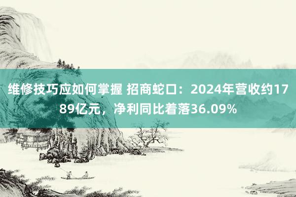 维修技巧应如何掌握 招商蛇口：2024年营收约1789亿元，净利同比着落36.09%